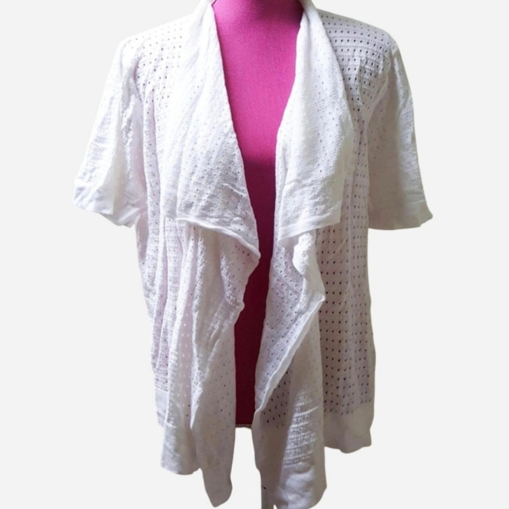 Plus Size White Crochet Short Sleeve Cardigan